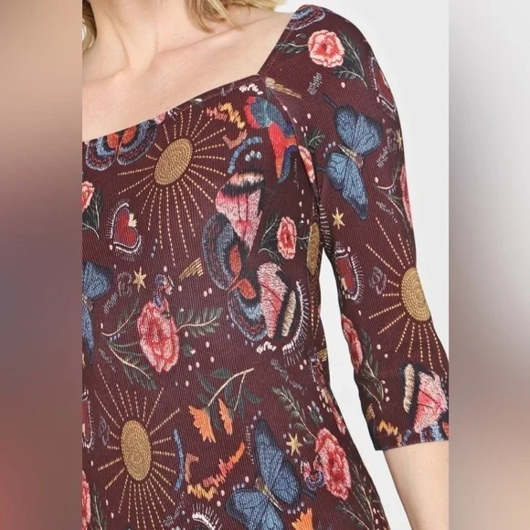 Lez A Lez Brazil Garden Burgundy Red Midi Dress Colorful Knit Dark Cottagecore - Picture 4 of 15